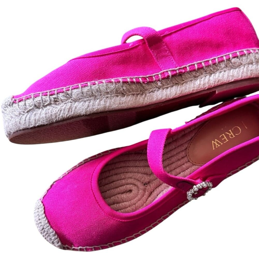 J. Crew  Canvas Pink Low Heel Espadrille Flats Sz 7 Pearl Embellishment NWT